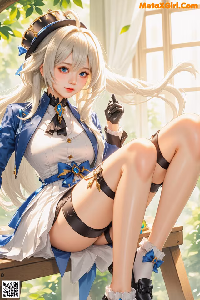 A woman sitting on top of a wooden bench.