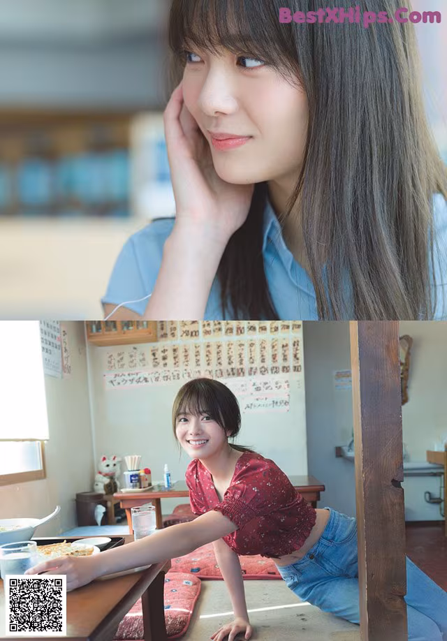 A woman sitting at a table with a bowl of food.