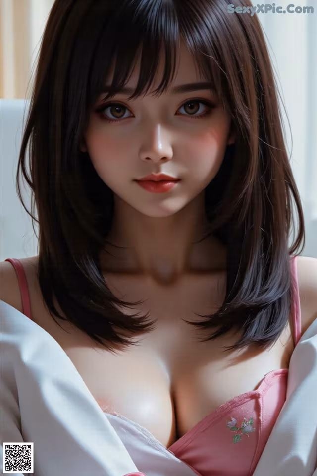 A woman in a pink bra top is posing for a picture.